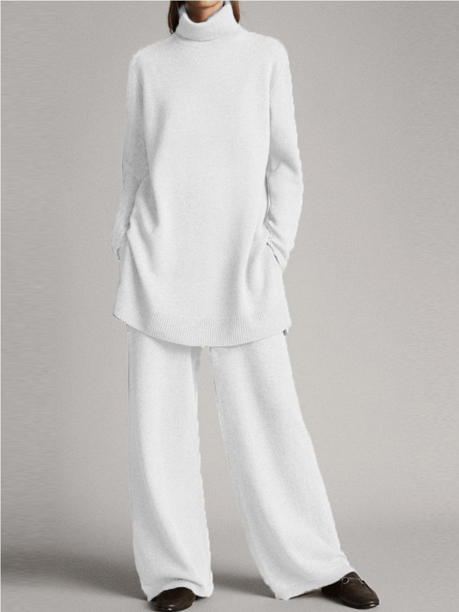 Damen Rollkragen Pulloverhose Weitbein Warm