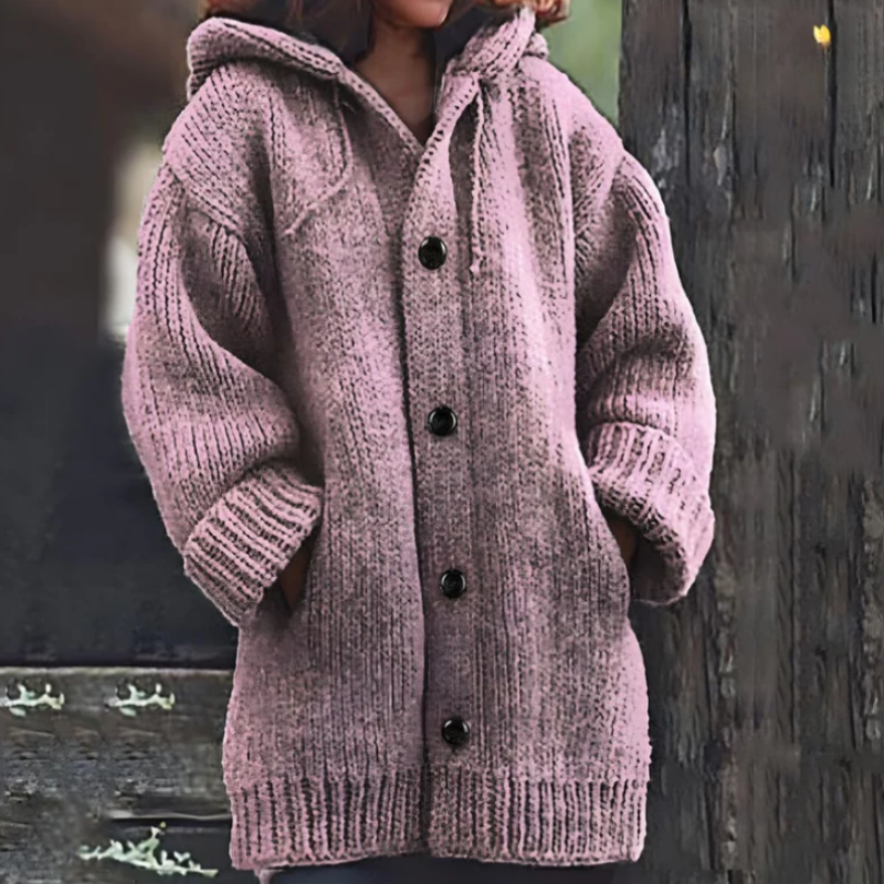 Große Damen Strickjacke Oversized mit Kapuze Warm