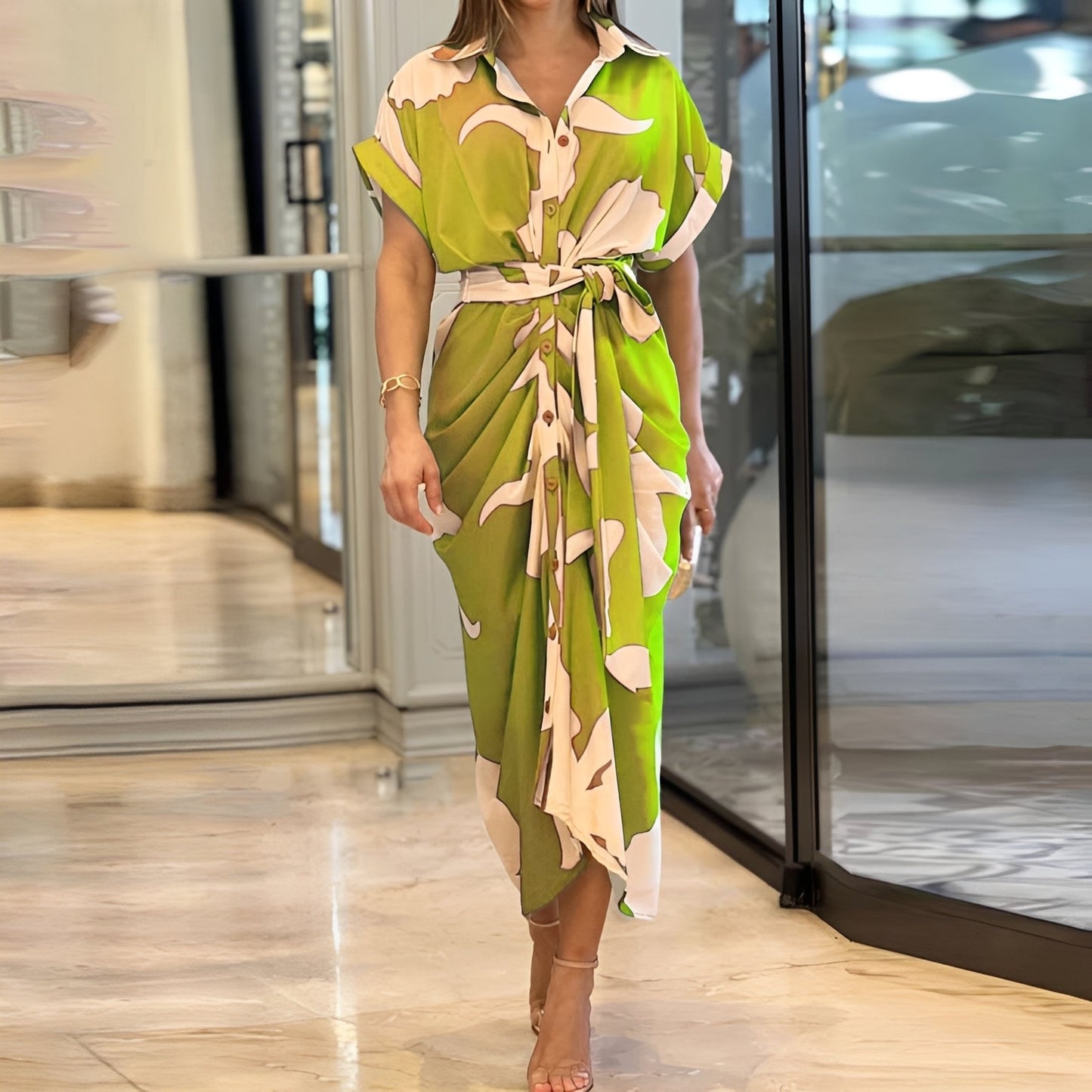 Damen Sommerkleid Locker Geschnitten Mit Knöpfen - Norvielle
