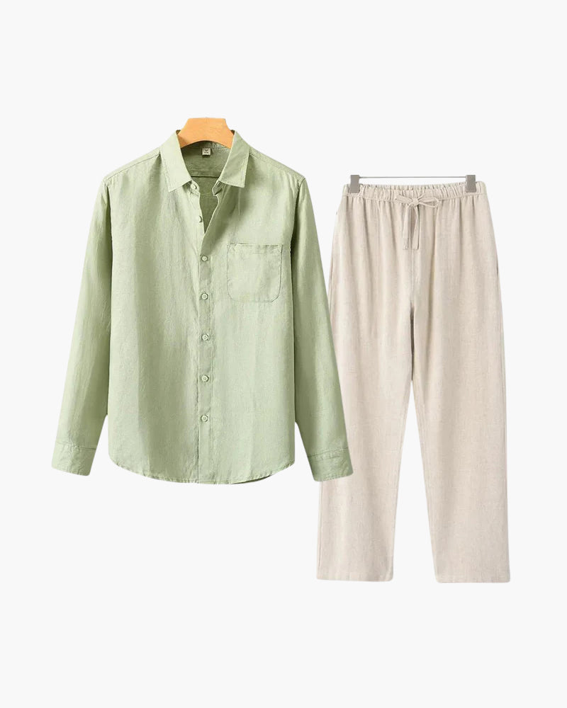 Herren Leinenanzug Langarm Set Sommer