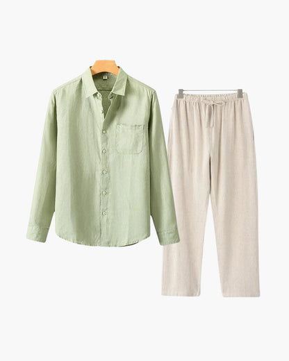 Herren Leinenanzug Langarm Set Sommer