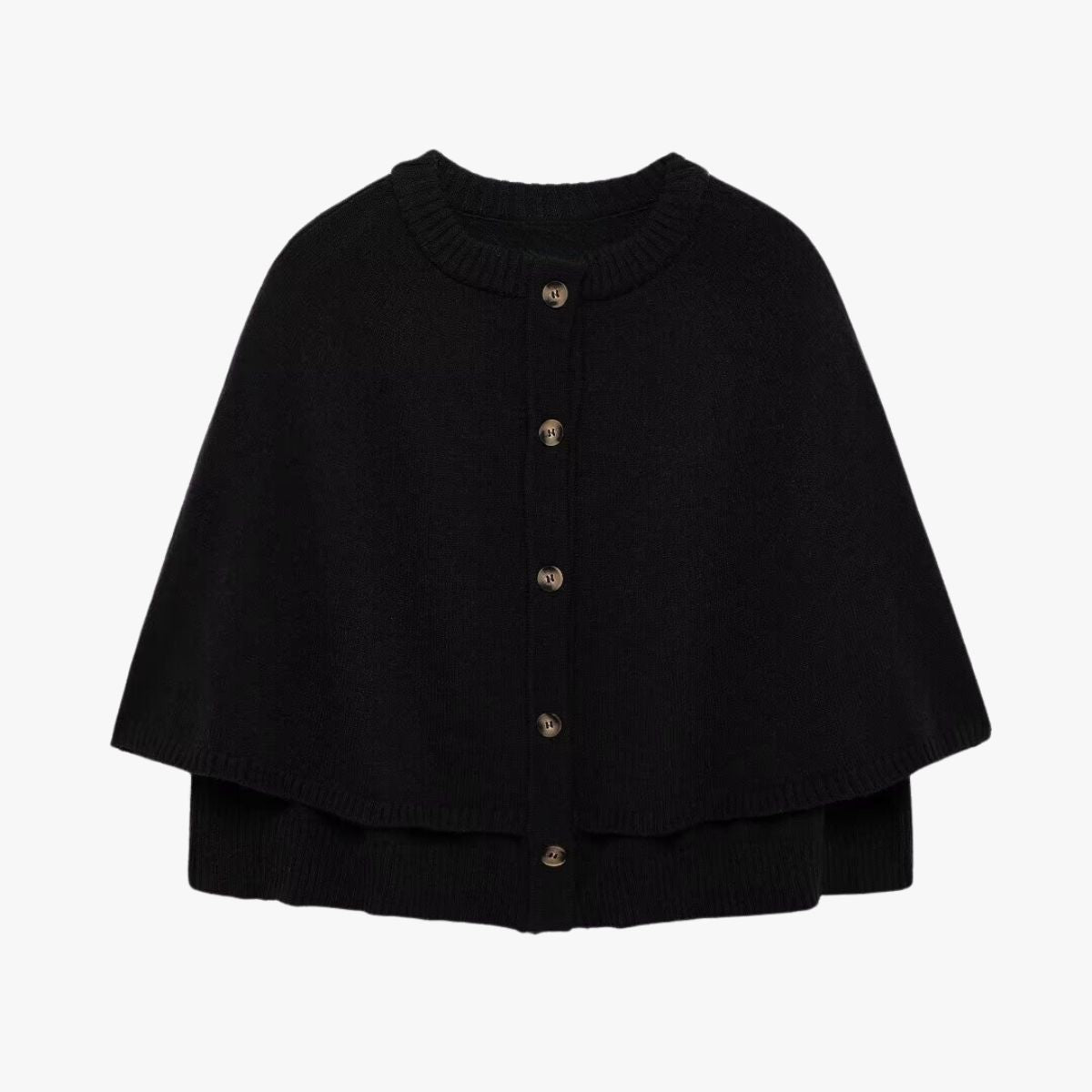 Damen Strickcape Mit Knöpfen Geraffter Saum