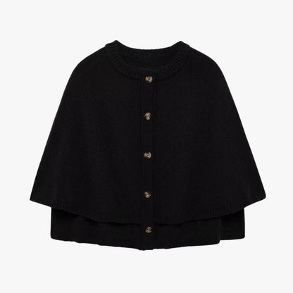 Damen Strickcape Mit Knöpfen Geraffter Saum