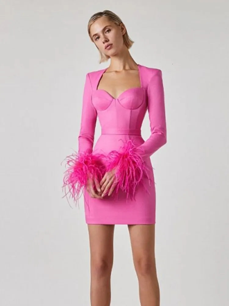 Damen Minikleid Elegant Mit Federdetails