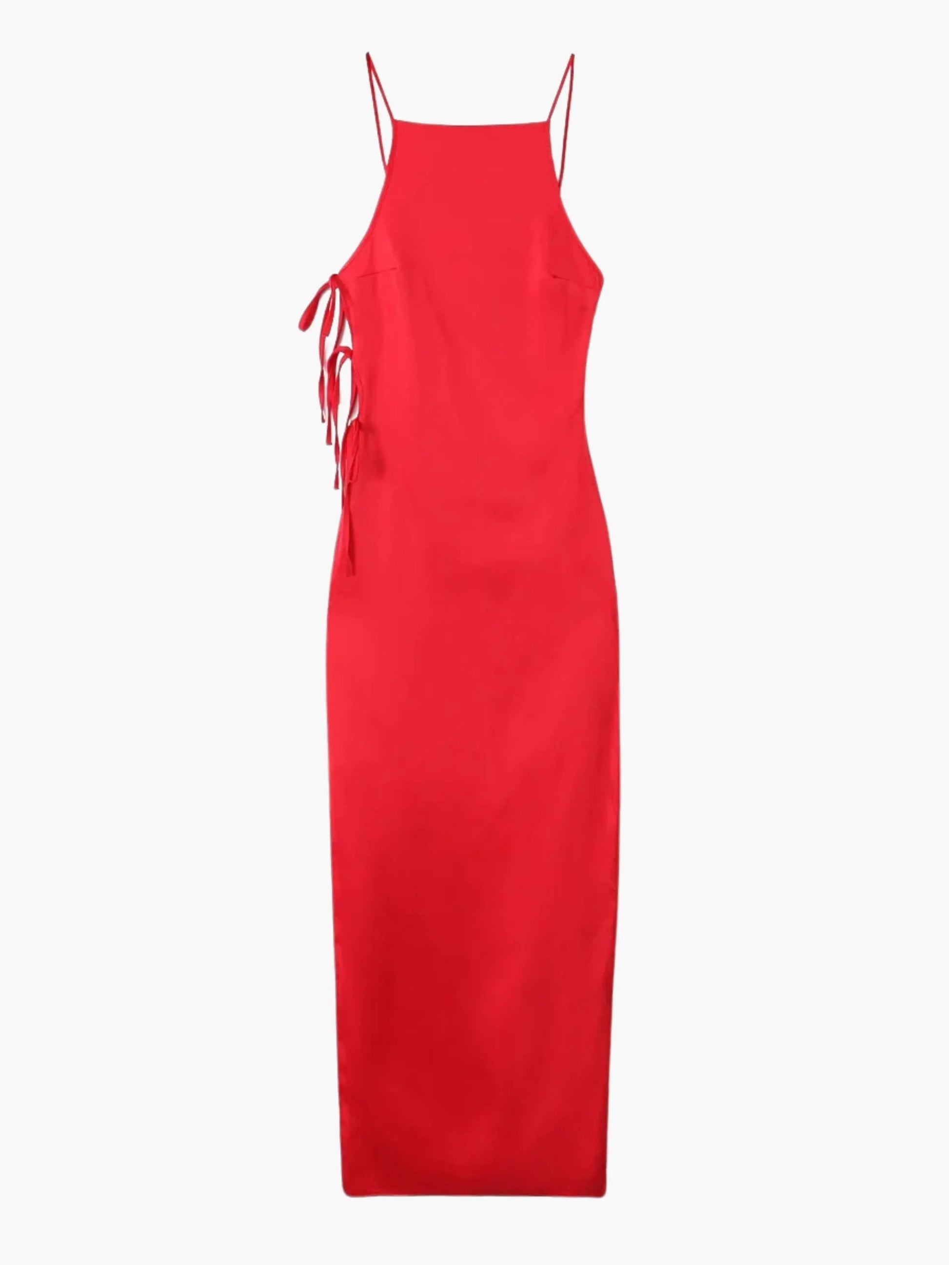 Damen Maxikleid Rotes Sommerkleid Mit Schnürung - Norvielle