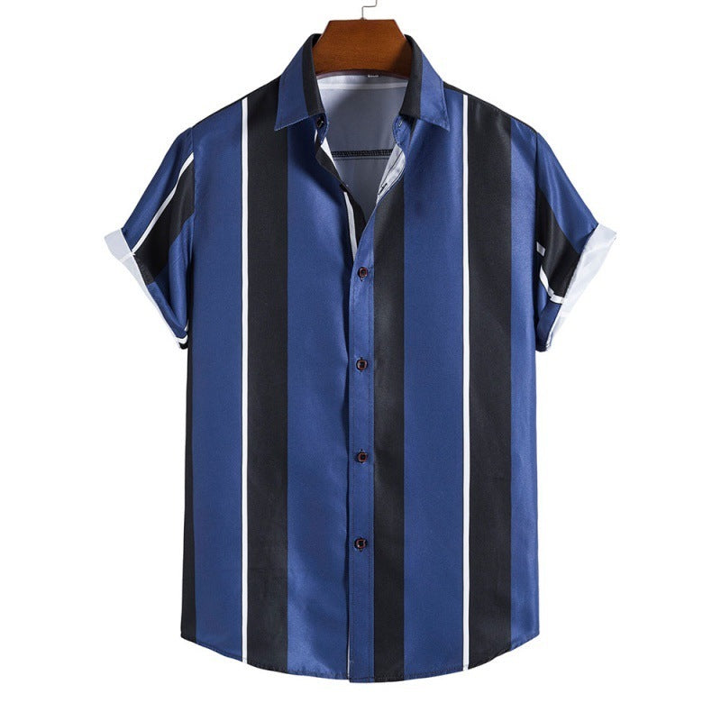 Herren Freizeithemd Retro-Style Baumwolle Blau