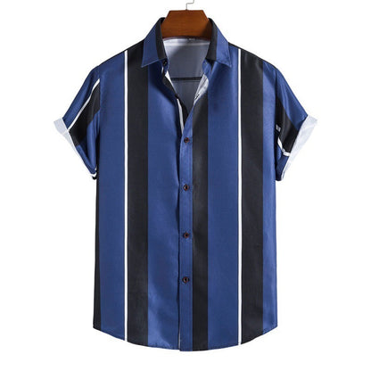 Herren Freizeithemd Retro-Style Baumwolle Blau