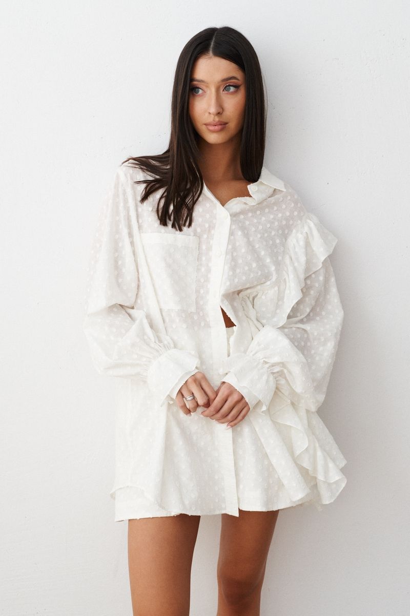 Weißes Baumwoll-Shirt-Shorts-Set Damen Sommer - Norvielle