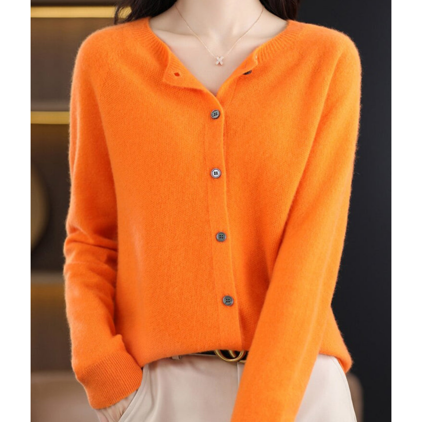 Damen Strickjacke Klassisch Knöpfe Elegance