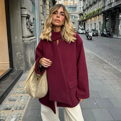 Damen Kurzmantel Rot Modern mit Schal