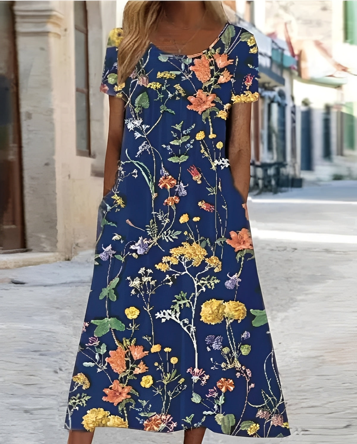 Damen Swingkleid Blumenmuster Elegant Sommerkleid