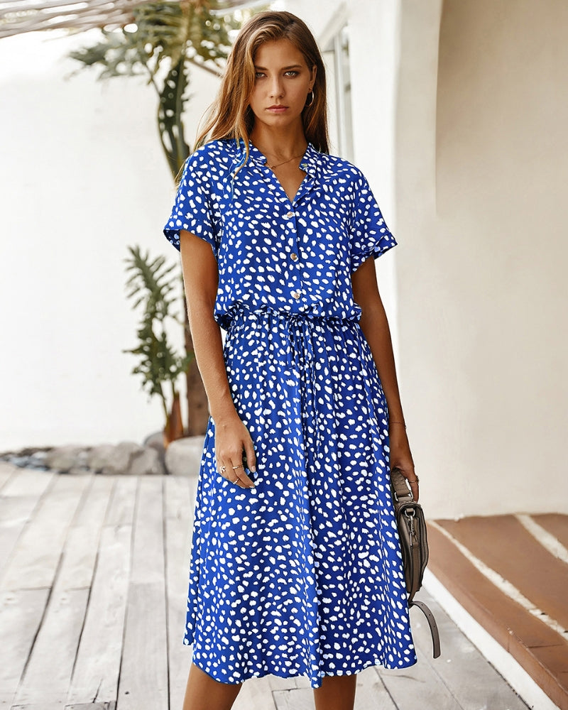 Damen Sommerkleid Kurzarm Elegant Kragen