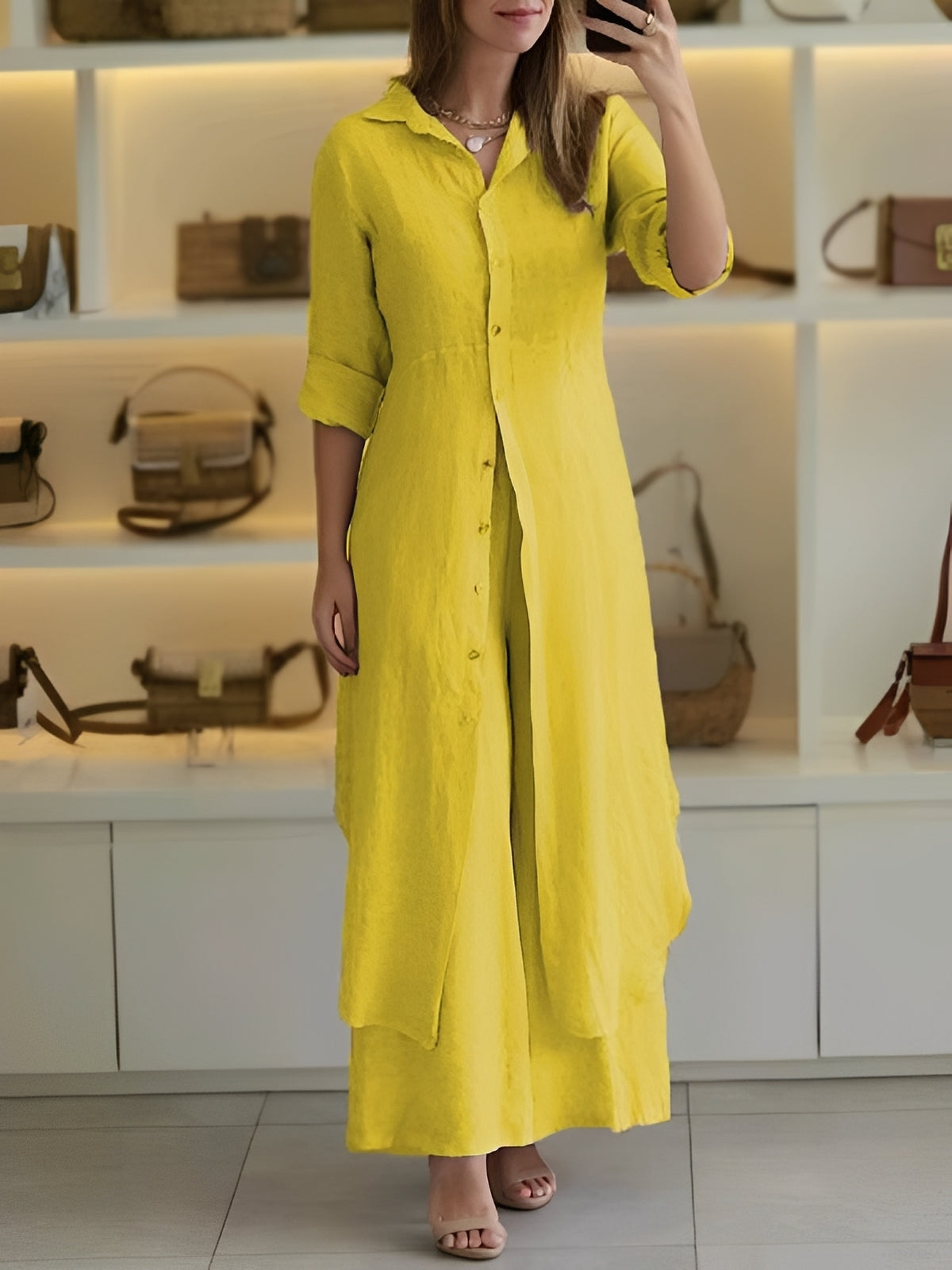 Damen Elegantes Langärmelhemd Set Zweiteiler - Norvielle