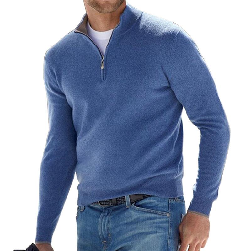 Herren Hemd Reißverschluss Modern Slim Fit Blau