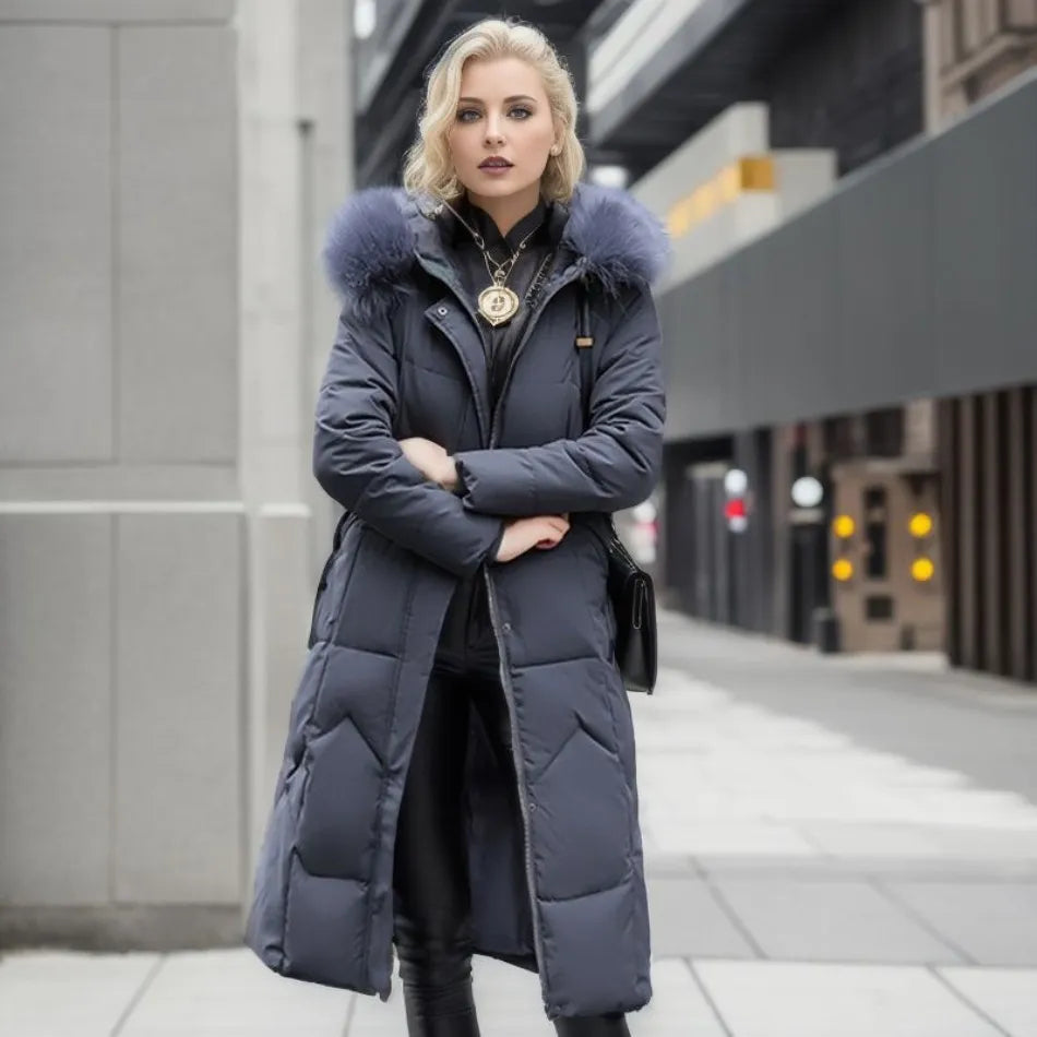 Damen Daunenmantel Lang Warm Steppmantel Mit Kragen