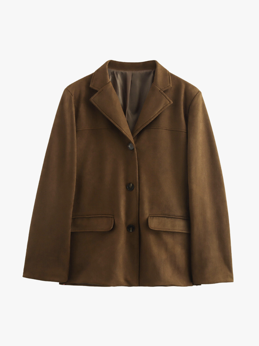 Damen Blazer Braun Kunstleder Modern - Norvielle
