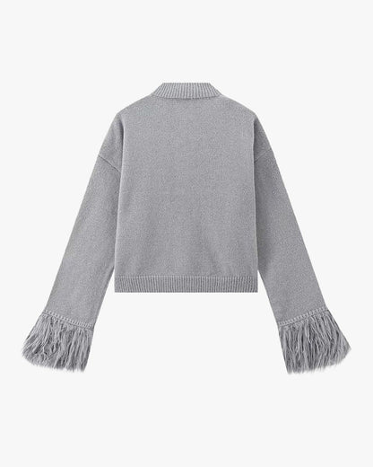 Damen Strickjacke Puffärmel Knöpfe