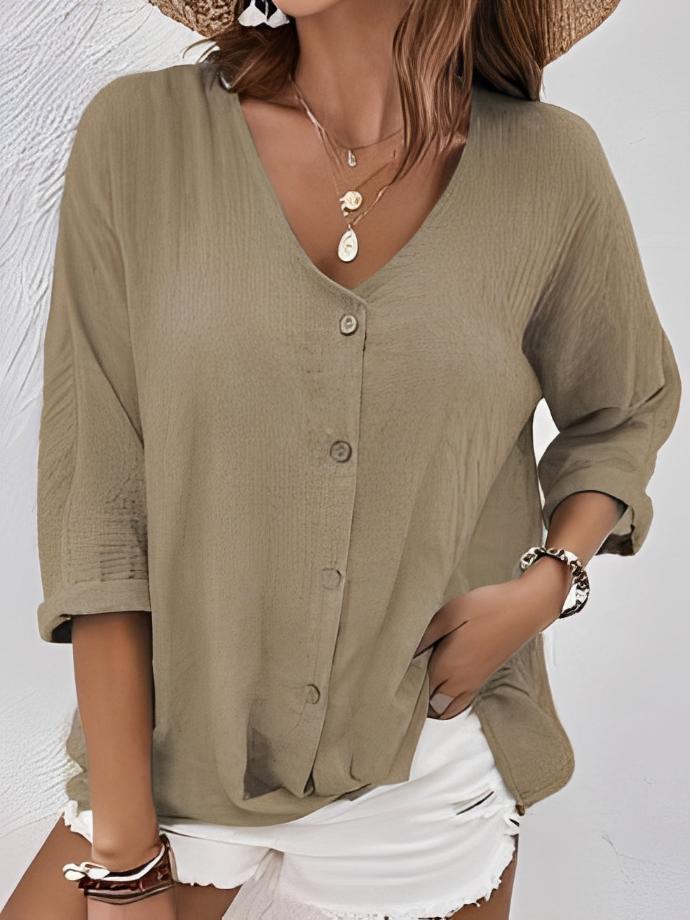 Damen V-Ausschnitt Shirt Bequem Modern