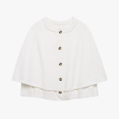 Damen Strickcape Mit Knöpfen Geraffter Saum