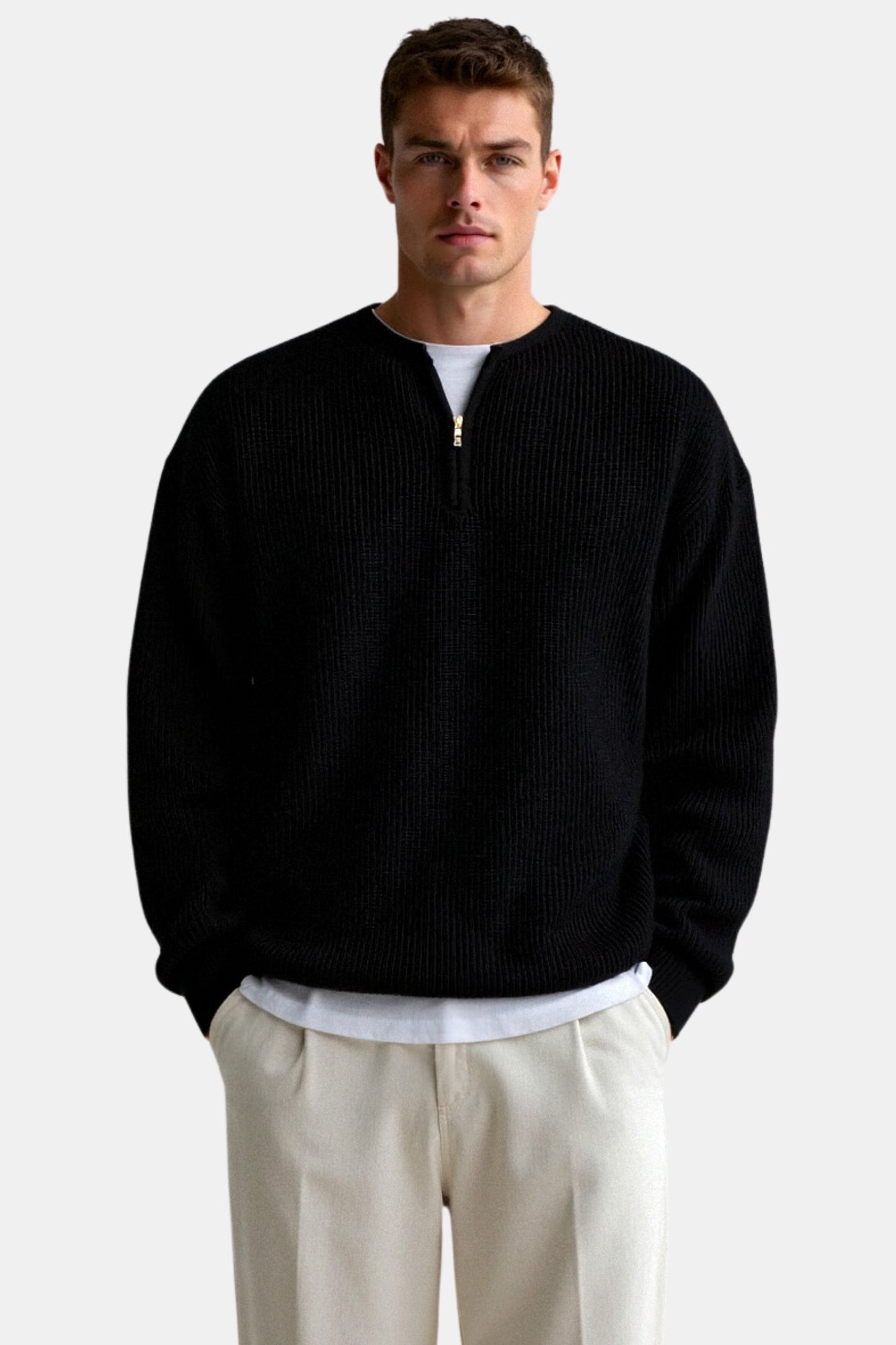 Strickpullover Reißverschluss Komfortmode Zeitlos