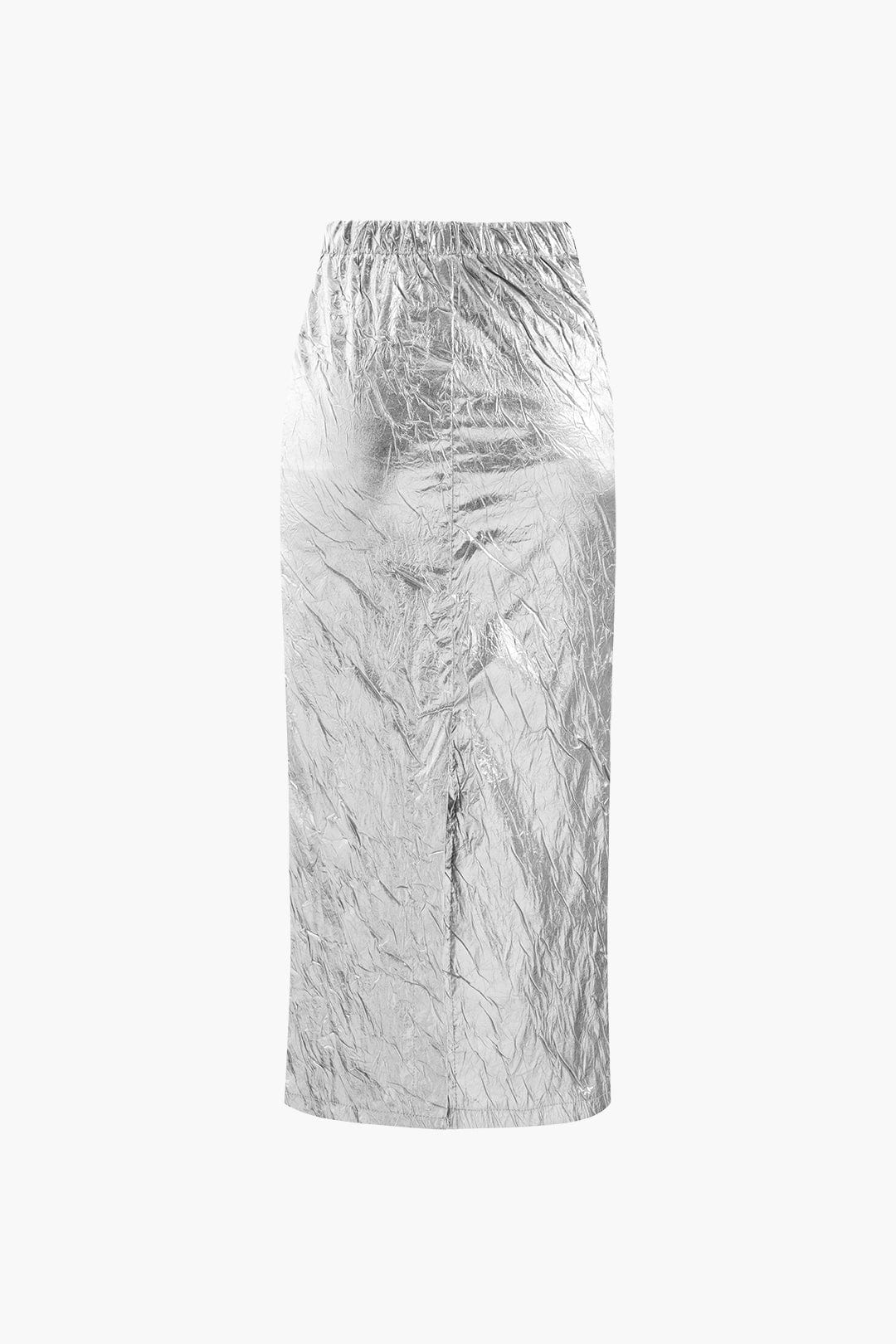 Damen Midirock Elastisch Glänzend Metallic