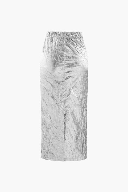 Damen Midirock Elastisch Glänzend Metallic