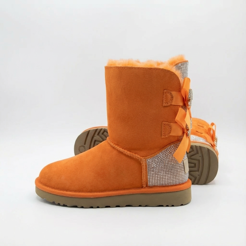 Damen Winterstiefel Wildleder Glitzer Schleife