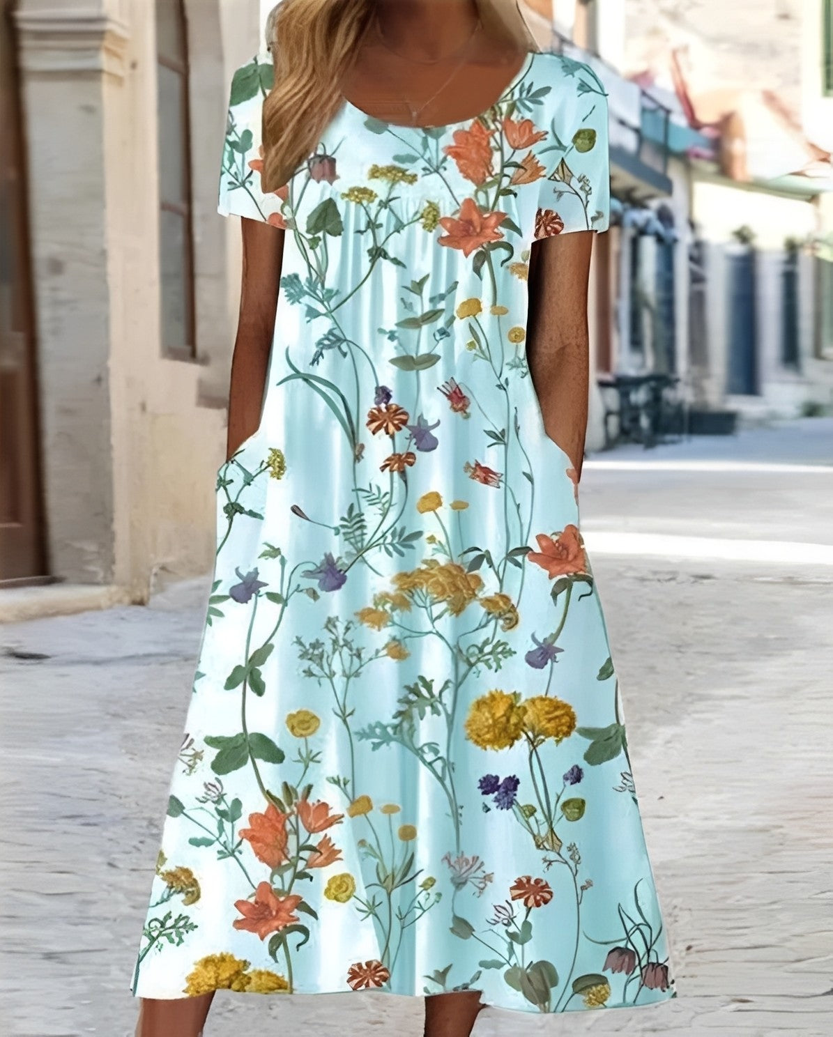 Damen Swingkleid Blumenmuster Elegant Sommerkleid