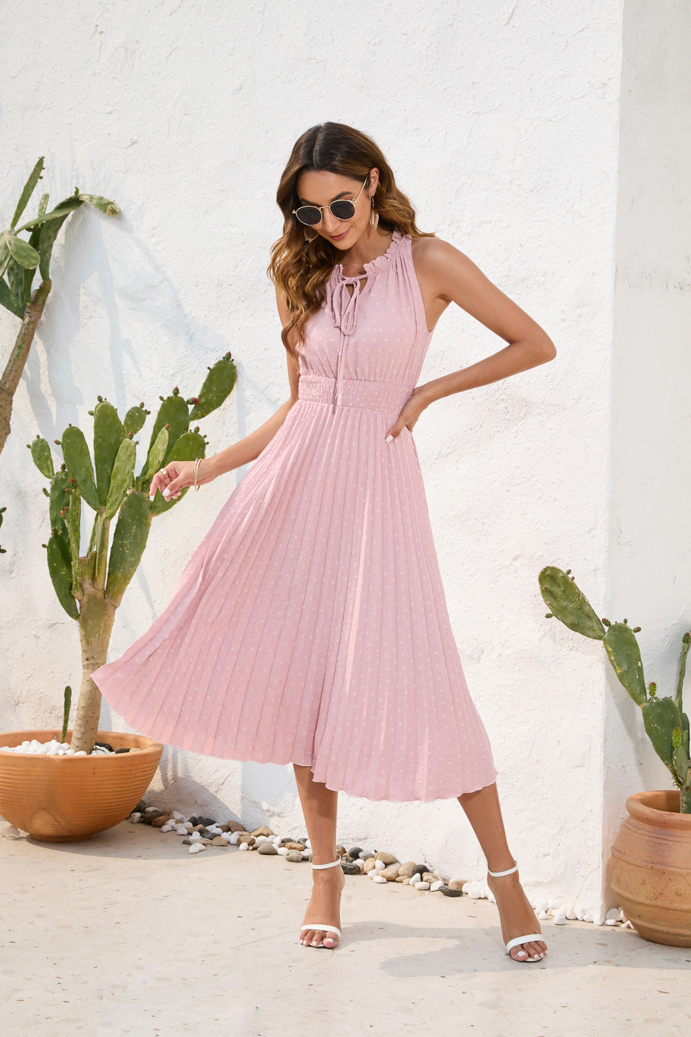 Damenkleid Ärmellos Plissee Neckholder Sommerkleid - Norvielle