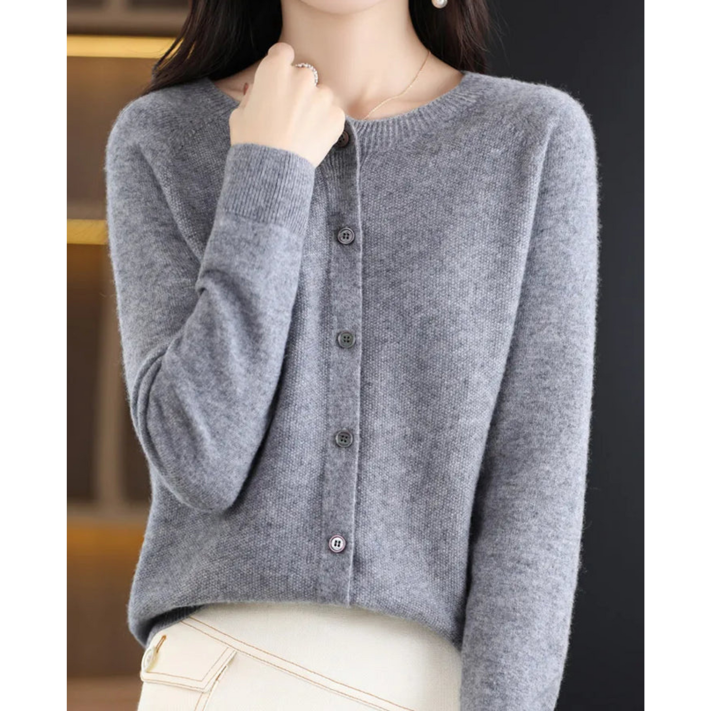 Damen Kaschmir Strickjacke Weich Warm