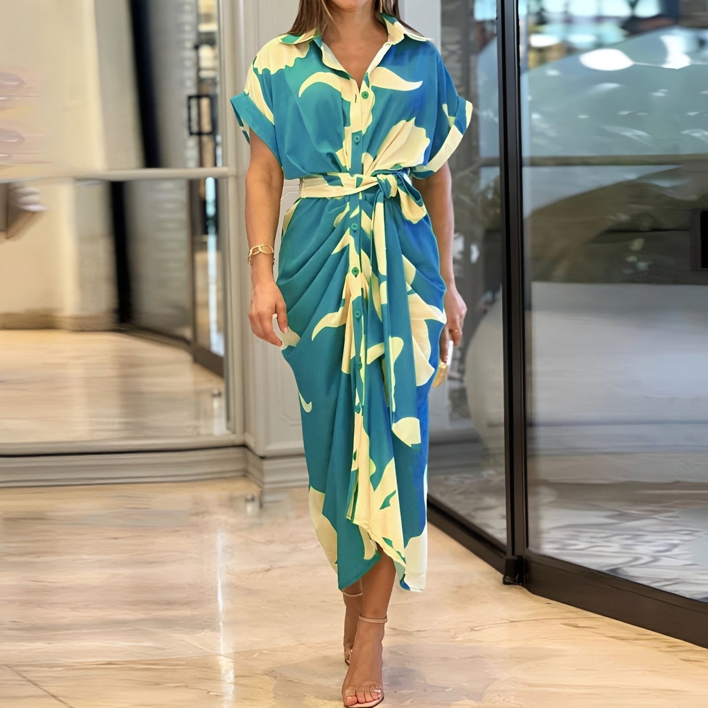 Damen Sommerkleid Locker Geschnitten Mit Knöpfen