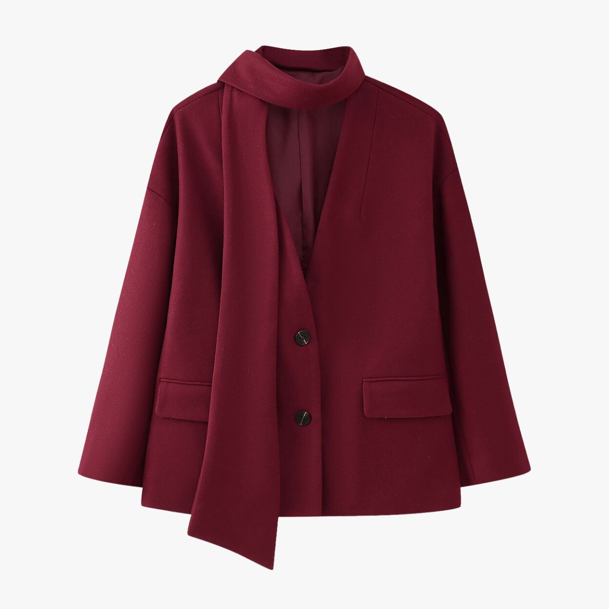 Damen Kurzmantel Rot Modern mit Schal - Norvielle