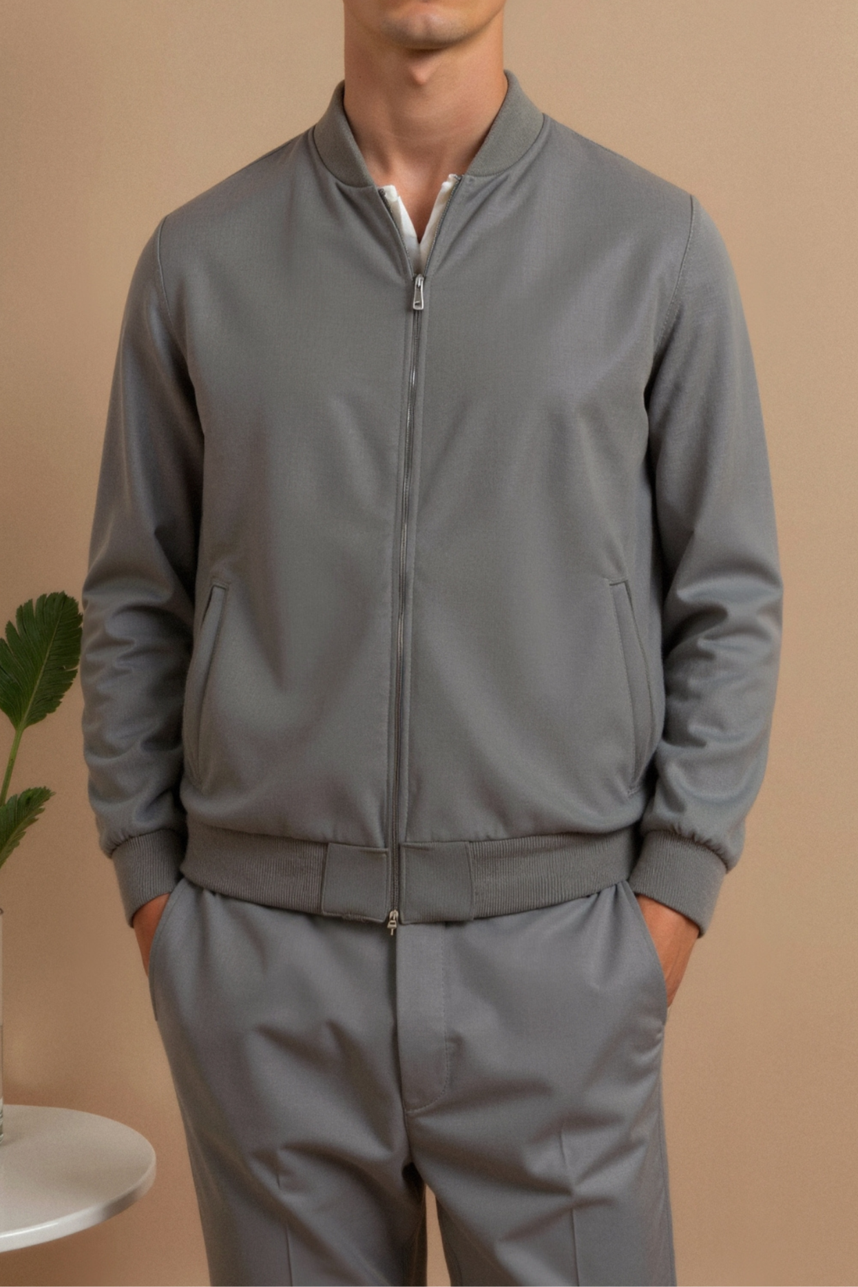 Herren Bomberjacke Grau- Modern Zeitlos