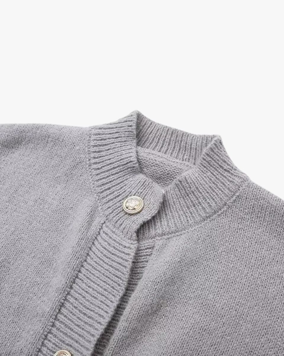 Damen Strickjacke Puffärmel Knöpfe