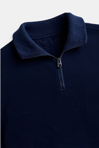 Herren Strickpullover Reißverschluss Kontrastkragen Klassisch