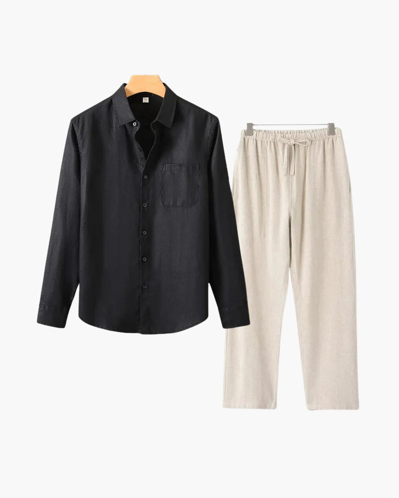 Herren Leinenanzug Langarm Set Sommer
