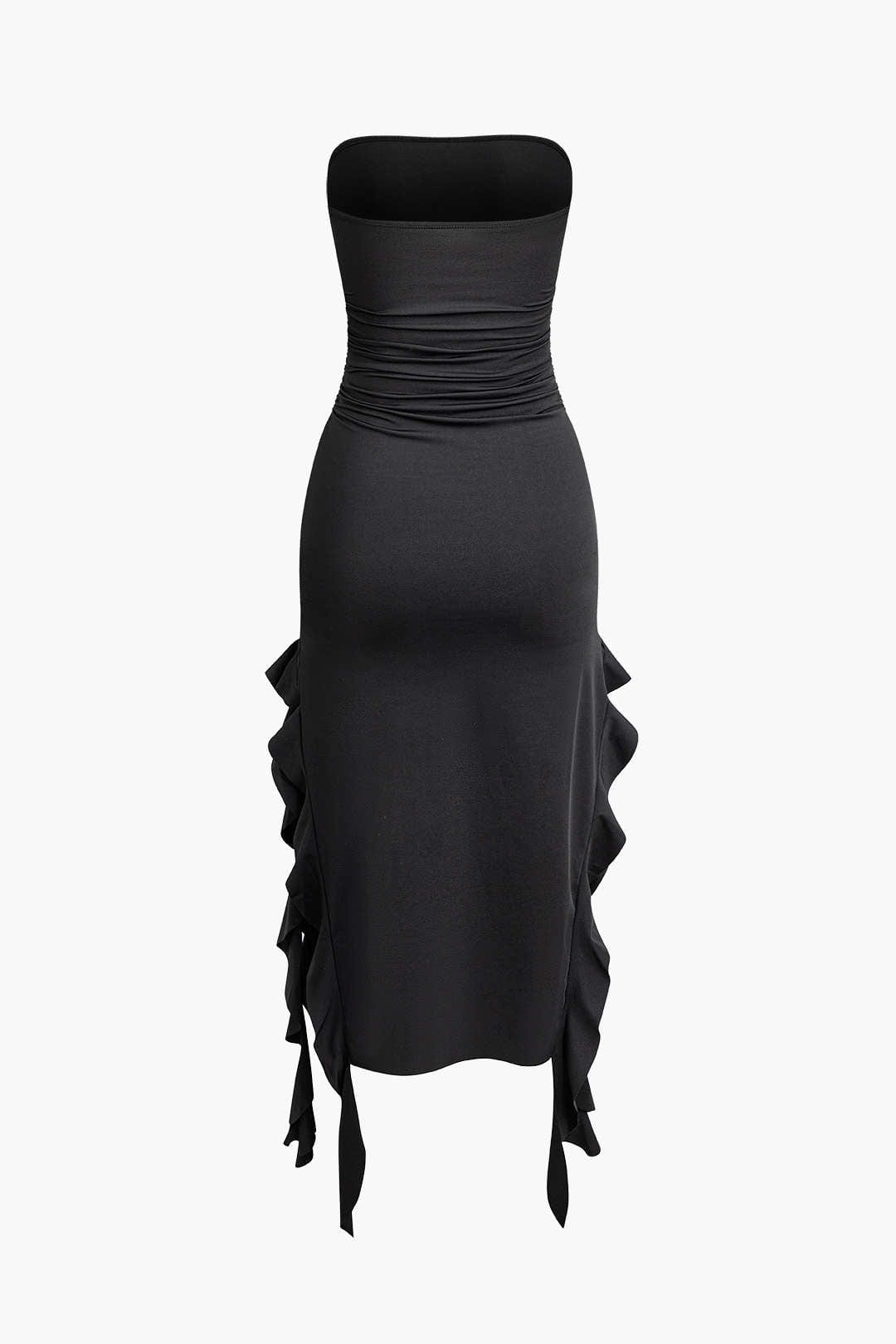 Damen Maxikleid Volant Rüschen Eleganz
