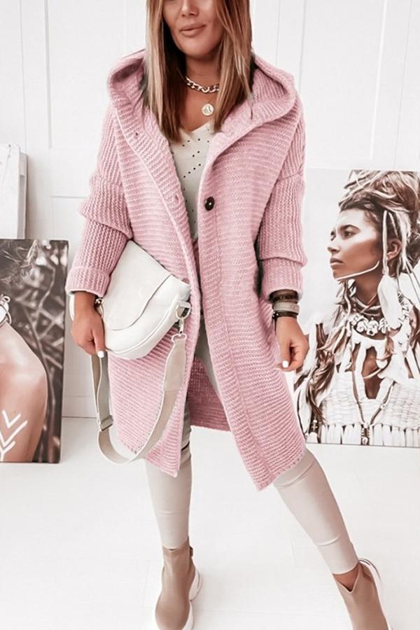 Strickjacke Damen Weich Warm Kapuze