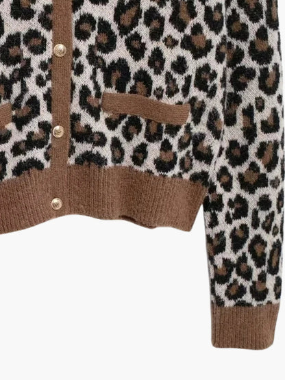 Damen Leopard Strickjacke Modisch