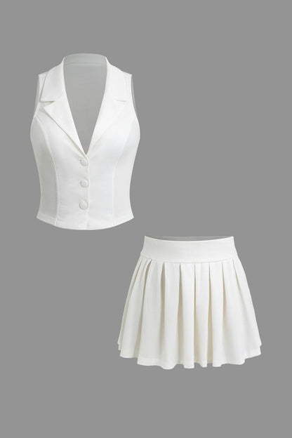 Damen Zweiteiler Weste Faltenrock Elegant