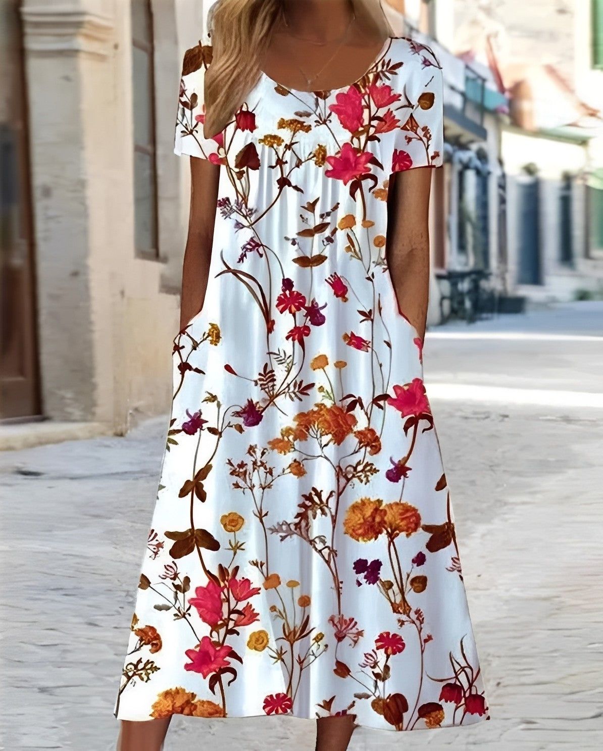 Damen Swingkleid Blumenmuster Elegant Sommerkleid