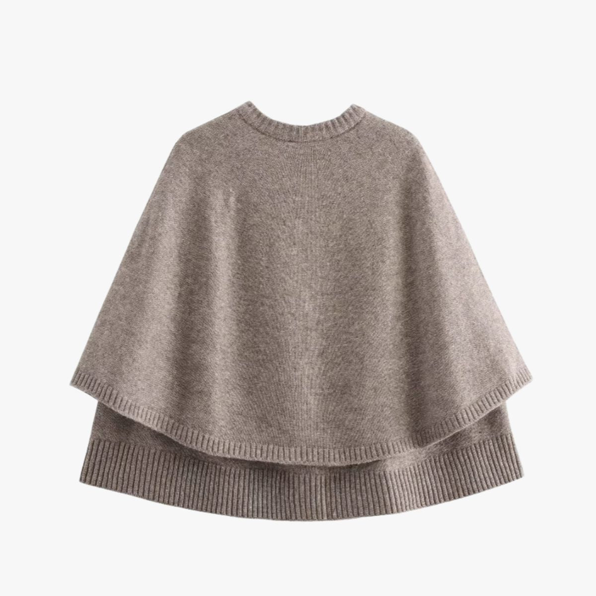 Damen Strickcape Mit Knöpfen Geraffter Saum