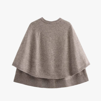 Damen Strickcape Mit Knöpfen Geraffter Saum
