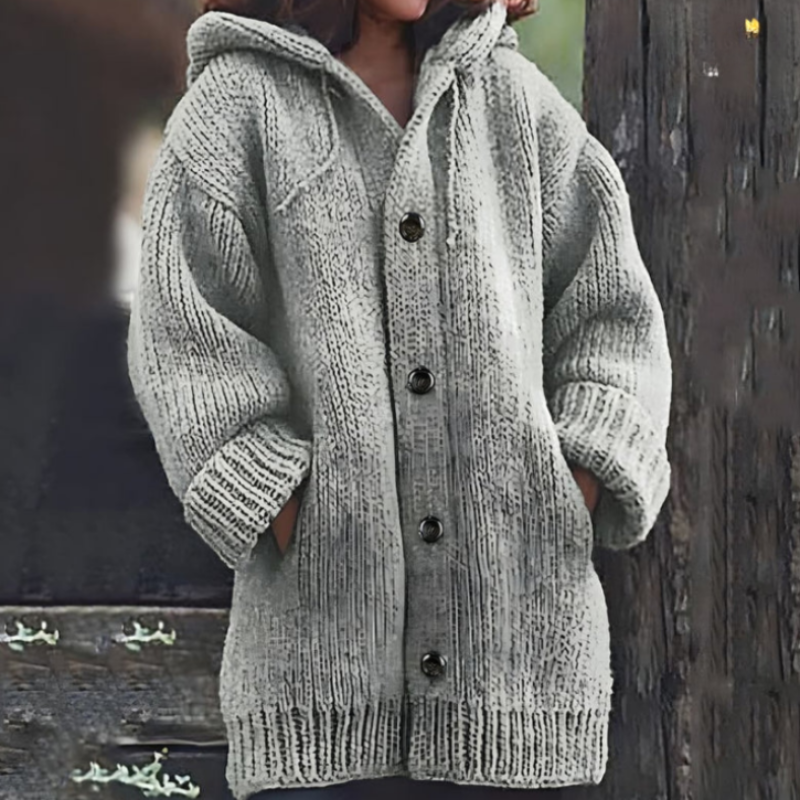 Große Damen Strickjacke Oversized mit Kapuze Warm