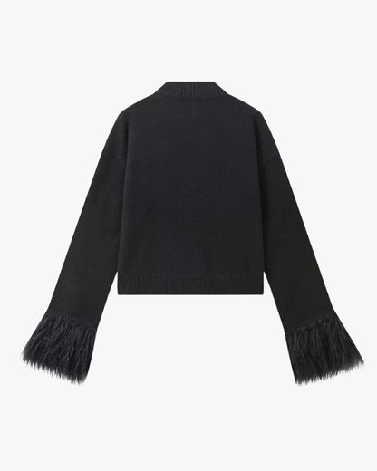 Damen Strickjacke Puffärmel Knöpfe
