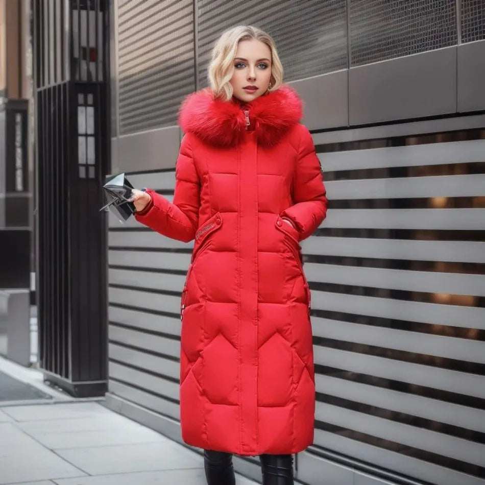 Damen Daunenmantel Lang Warm Steppmantel Mit Kragen