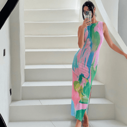Damen Maxikleid Tiefes Rückendekolleté Elegant