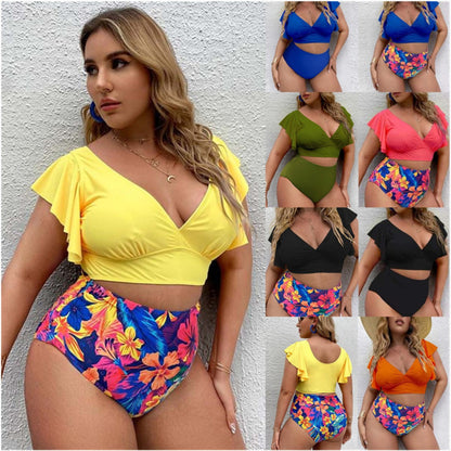 Damen Badeanzug Große Größe Hochtaille Rüschen Schwarz - Norvielle