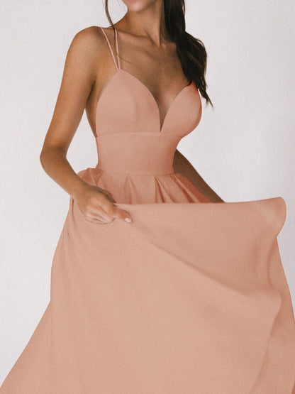 Damen Satin-Kleid Überkreuz-Träger Elegantes Design