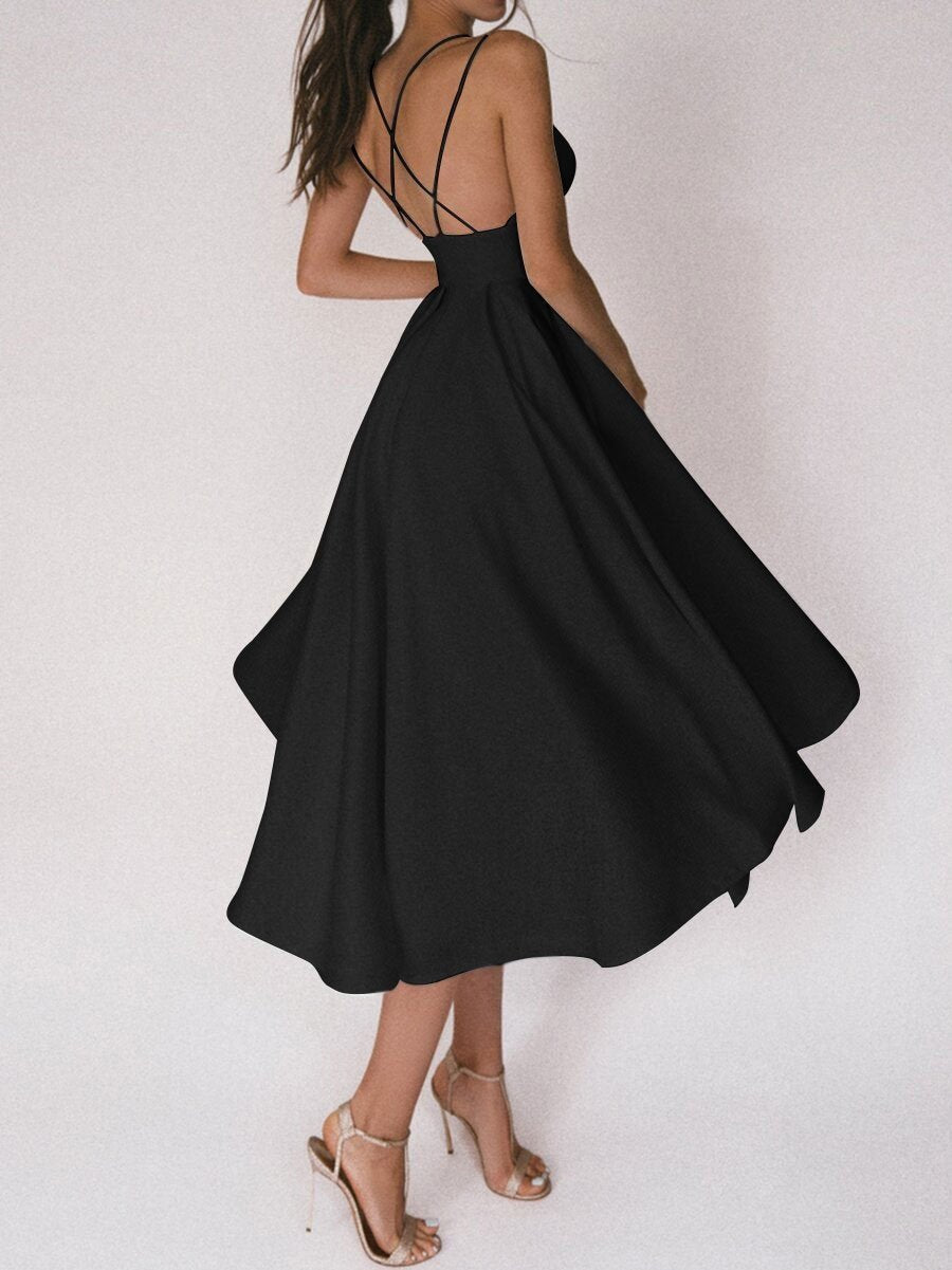 Damen Satin-Kleid Überkreuz-Träger Elegantes Design